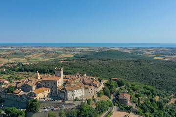 Fototapeta na wymiar Aerial view of the medieval town of capalbio in the tuscan maremma