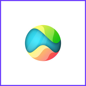 Ocean Waves in circle shape. Water Logo design with Colorful gradient