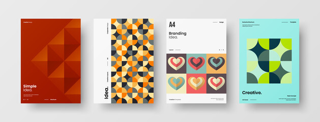 Obraz premium Company identity brochure template collection. Business presentation vector A4 vertical orientation front page mock up set. Corporate report cover abstract geometric illustration design layout bundle.