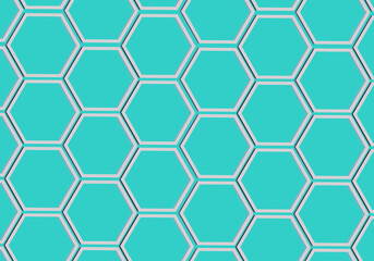 Abstract metal hexagon honeycombs on blue. Modern stylish texture. 3d illustration