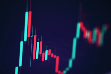 Abstract glowing forex chart interface wallpaper. Investment, trade, stock, finance and analysis concept.