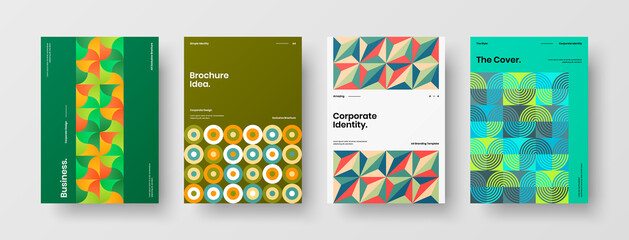 Company identity brochure template collection. Business presentation vector A4 vertical orientation front page mock up set. Corporate report cover abstract geometric illustration design layout bundle.