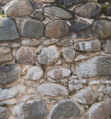 Ancient fortress stone wall. Natural background or texture. Front view.