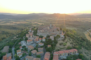 Aerial view of the medieval town of capalbio in the tuscan maremma