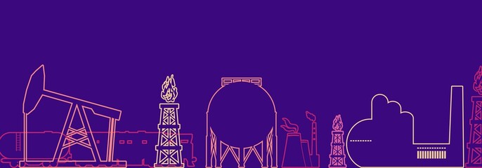 Concept of industrial plant and manufacture building. Energy and power icons set. Energy generation and heavy industry. Modern brochure, report or cover design template. Thin lines style