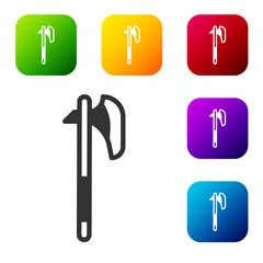 Black Medieval axe icon isolated on white background. Battle axe, executioner axe. Medieval weapon. Set icons in color square buttons. Vector.