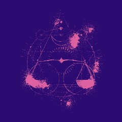 Obraz premium Mystical geometry symbol. Linear alchemy, occult, philosophical sign. For music album cover, poster, sacramental design. Astrology and religion concept.
