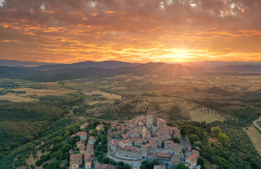 Aerial view of the medieval town of capalbio in the tuscan maremma - obrazy, fototapety, plakaty