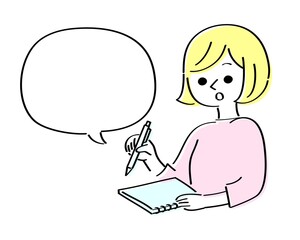 メモを取る女性　イエロー