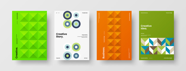 Company identity brochure template collection. Business presentation vector A4 vertical orientation front page mock up set. Corporate report cover abstract geometric illustration design layout bundle.