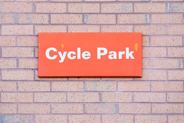 Fototapeta na wymiar Cycle parking for staff and employee at car park sign