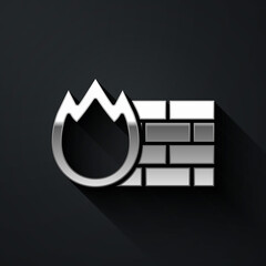 Fototapeta na wymiar Silver Firewall, security wall icon isolated on black background. Long shadow style. Vector.