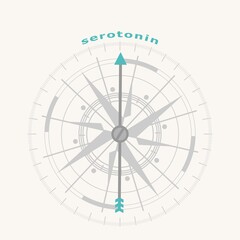 Hormone serotonin. Health care concept illustration. Compass symbol on geometry pattern