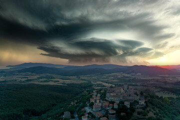 Aerial view of the medieval town of capalbio in the tuscan maremma