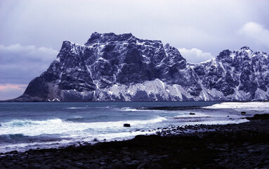 Winter landscape in Lofoten Archipelago, Norway, Europe