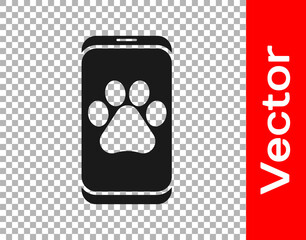 Black Veterinary clinic symbol icon isolated on transparent background. Cross hospital sign. A stylized paw print dog or cat. Pet First Aid sign. Vector.