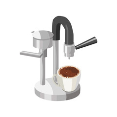 Steel Coffee maker in minimalistic style. Silver color and Original design. Coffee machine for home kitchen. Vector illustration EPS 10 Isolated on white background.