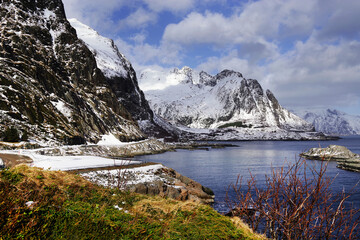 Naklejka na ściany i meble Winter landscape in Lofoten Archipelago, Norway, Europe