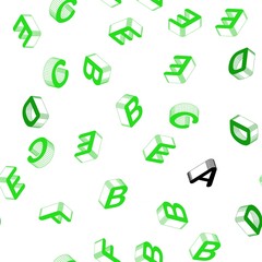 Light Green vector seamless pattern with 3D ABC symbols. Shining colorful 3D illustration with isolated letters. Pattern for trendy fabric, wallpapers.