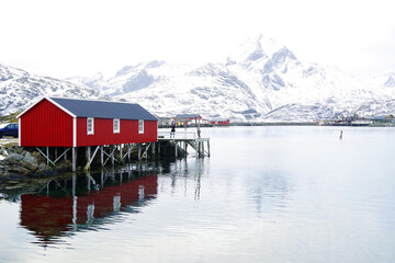 Winter in Stamsund fishing village, Norway, Europe