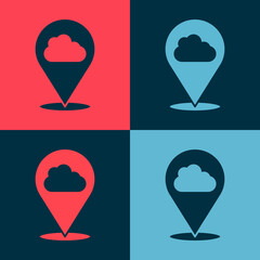 Pop art Location cloud icon isolated on color background. Vector.