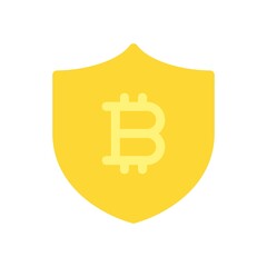 Bitcoin security flat icon illustration isolated on white background. Cryptocurrency transaction safety sign.