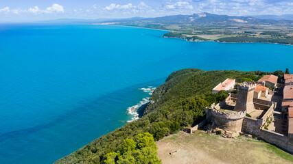Fototapeta na wymiar aerial view of the etruscan coast in tuscany in the province of grosseto populonia