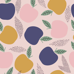 Fresh apple seamless pattern, vector background with hand drawn apples, abstract garden fruits