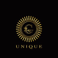 Golden Circle Deco G Luxury Floral Letter Logo Design. Monogram unique emblem ornate nature floral leaf with initial letter logo