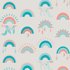 Vector rainbows seamless colorful pattern. Cute boho style for textile, fabric, paper, apparel gender-neutral kid nursery design