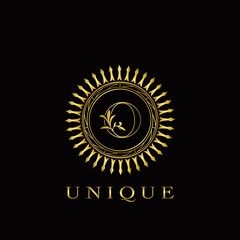 Golden Circle Deco O Luxury Floral Letter Logo Design. Monogram unique emblem ornate nature floral leaf with initial letter logo