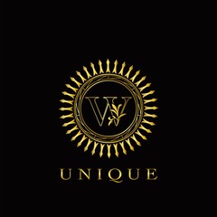 Fototapeta premium Golden Circle Deco W Luxury Floral Letter Logo Design. Monogram unique emblem ornate nature floral leaf with initial letter logo