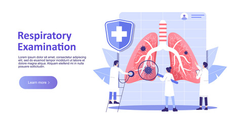 Fototapeta na wymiar Pulmonology or Pneumology concept. Respiratory System Examination and Treatment. Internal organ inspection check for illness and disease. Landing page template. Vector illustration for web banner