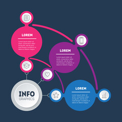 Business presentation concept with 3 options. Infographic of technology or education process with three steps. Web Template of chart or diagram. Annual report. Vector.