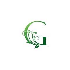 Green Ornate Floral Letter G logo Icon, Luxury alphabet font initial vector design