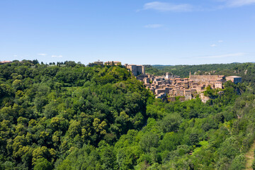 Fototapeta na wymiar Aerial view of the medieval town of Sorano in the province of Grosseto on the hills of the tuscan maremma