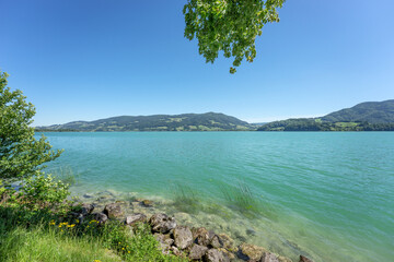 Fototapeta premium View of the beautiful Mondsee lake in Austria. Europe