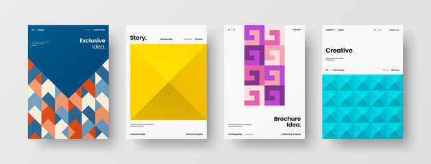 Company identity brochure template collection. Business presentation vector A4 vertical orientation front page mock up set. Corporate report cover abstract geometric illustration design layout bundle.