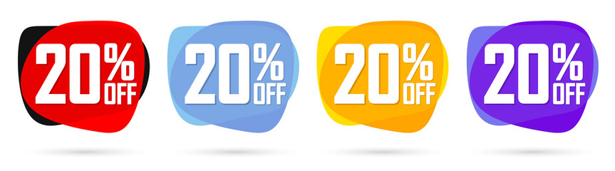 Set Sale 20% off bubble banners, discount tags design template, today offers, vector illustration