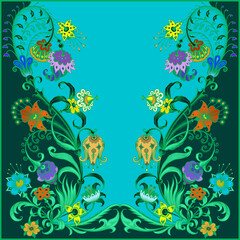 Fototapeta na wymiar Floral hand drawn vector vintage border