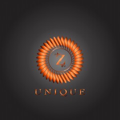 Brown Circle Feather Luxury Floral Initial Z Letter Logo Design. Elegance Monogram unique indian emblem ornate nature floral leaf with initial letter logo.
