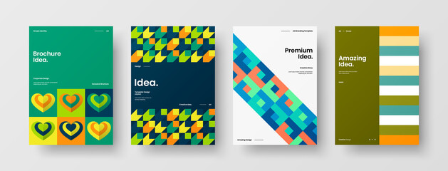 Company identity brochure template collection. Business presentation vector A4 vertical orientation front page mock up set. Corporate report cover abstract geometric illustration design layout bundle.