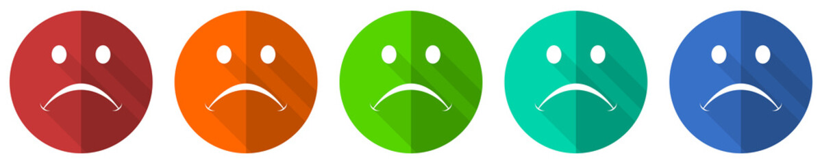 Cry icon set, red, blue, green and orange flat design web buttons isolated on white background, vector illustration