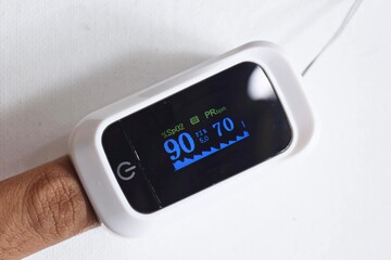 Finger with low oxygen reading and pulse reading