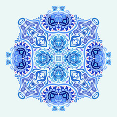 Vector blue decorative floral ethnic illustration
