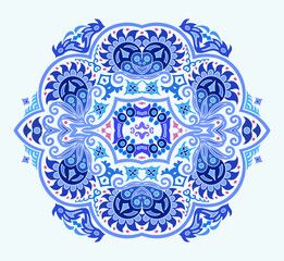 Vector blue decorative floral ethnic illustration