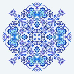 Vector blue decorative floral ethnic illustration