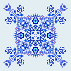 Vector blue decorative floral ethnic illustration