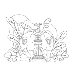 fabulous pumpkin house. Children's coloring book. Vector