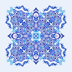 Fototapeta premium Vector blue decorative floral ethnic illustration